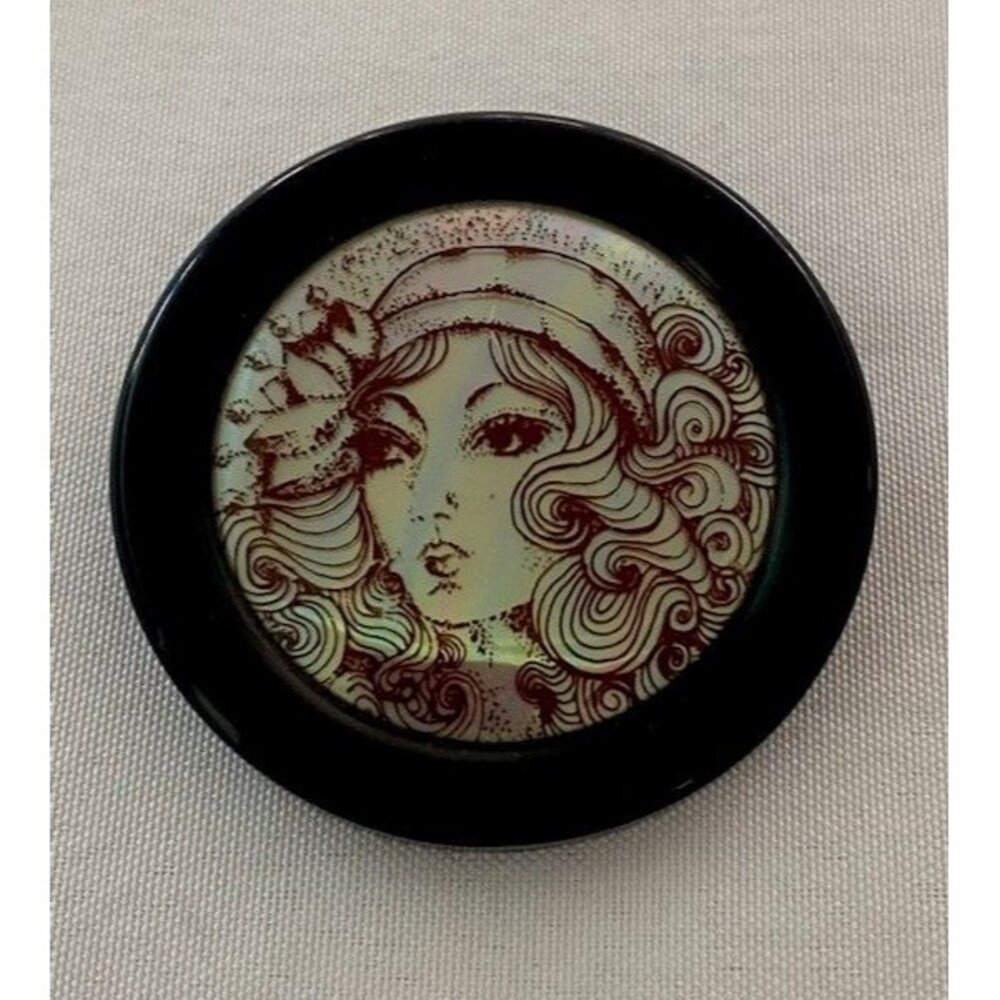 Lea Stein Vintage Serigraph Paris Lady With Hat Framed Brooch Pin